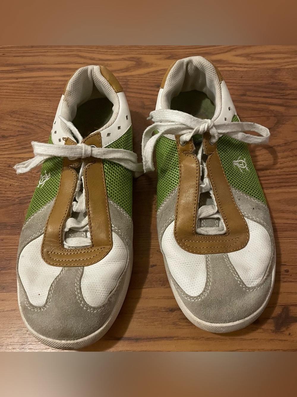 Vintage Dunlop low top leather and swede like Green, White & Tan Sneakers 8